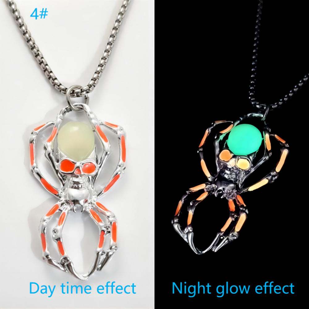 Wholesale Spider Skull Halloween Night Light Necklace