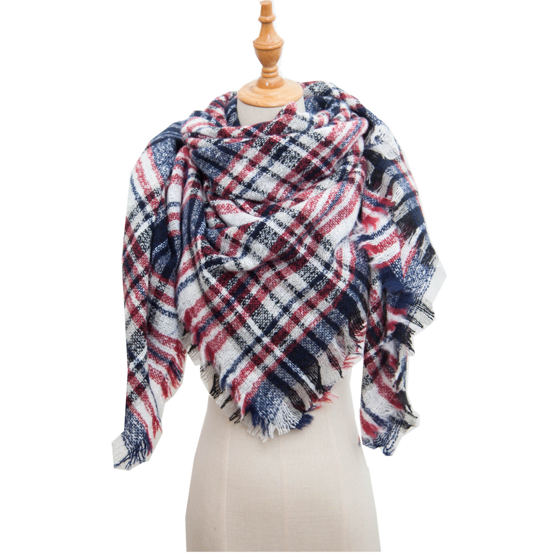 Wholesale of Autumn and Winter Large Plaid Triangular Scarves, Polyester Cape Shawls