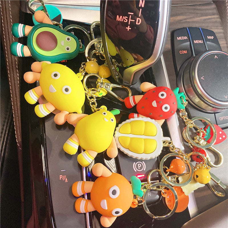 Fruta al por mayor durian mandarina aguacate pvc keychains