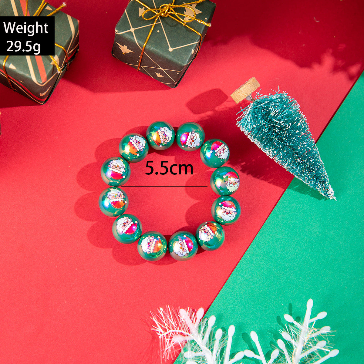 Wholesale Christmas Snowman Bell Print Resin Large Round Bead Elastic Bracelet