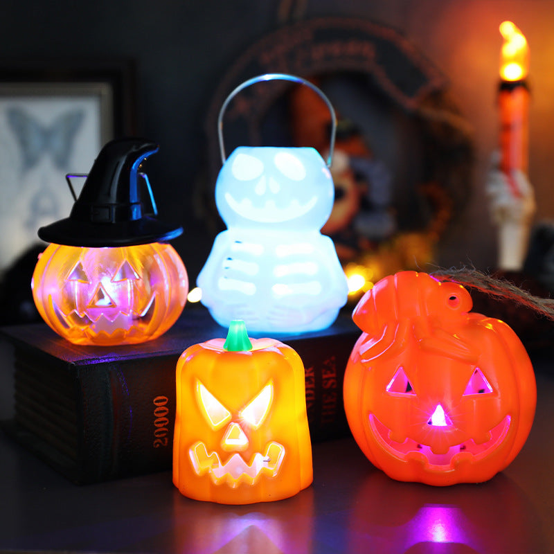 Wholesale Halloween Plastic Pumpkin Lantern Electronic Candle Light Ornament Decoration Props