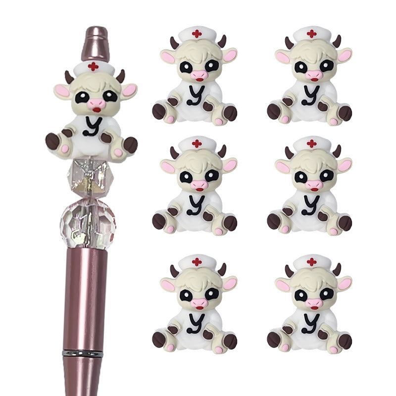 Wholesale 10pcs 3D Cartoon Nurse Cow Silicone DIY Beads