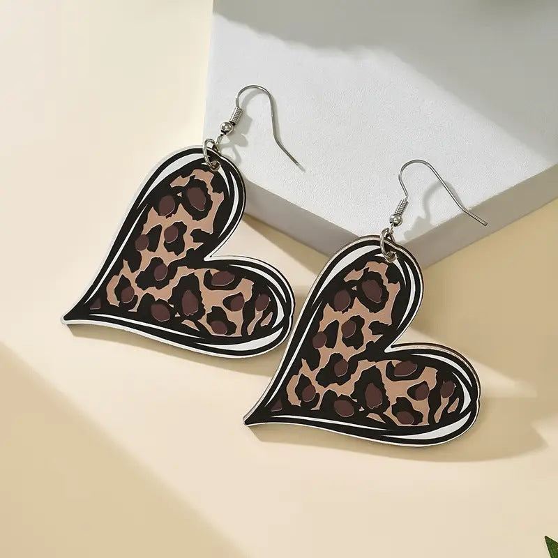 Wholesale 10pcs Mother' s Day Leopard Print Love Double-Sided Wooden Earrings