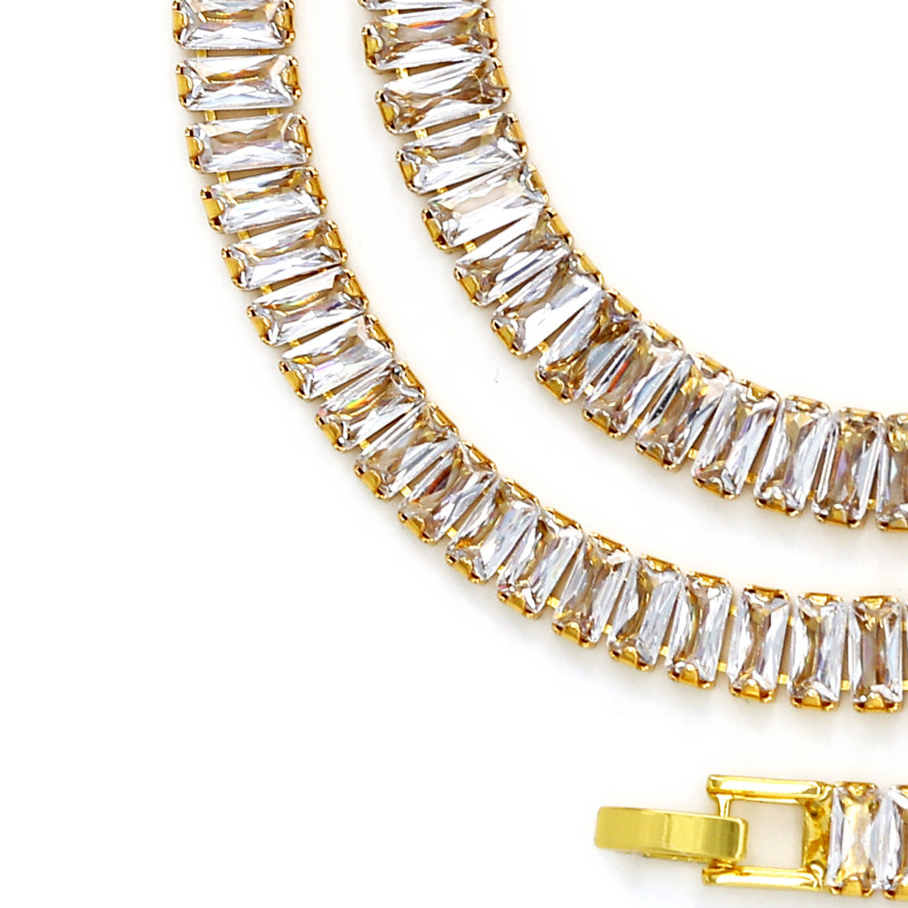 Wholesale Inlaid Full Zircon Rectangle Cuban Necklaces