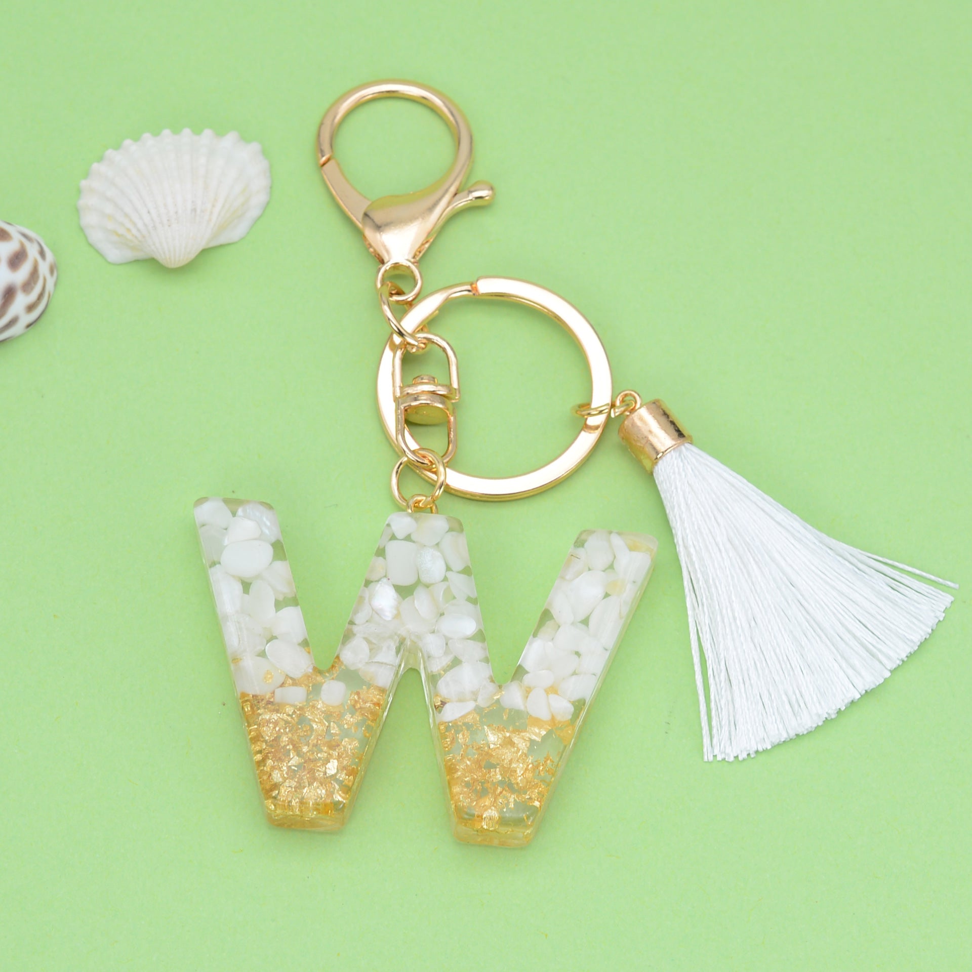 Wholesale White Tassel 26 Letter Crystal Resin Keychain