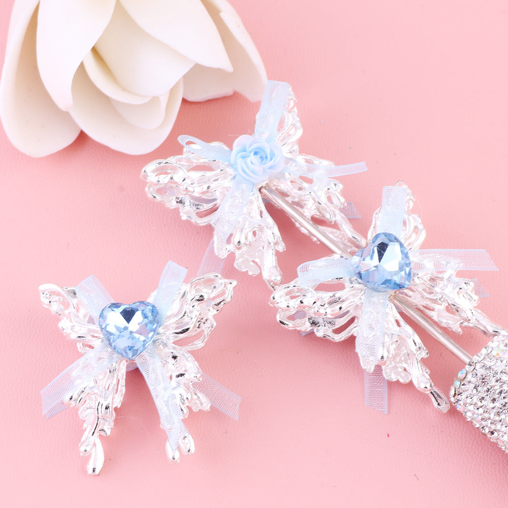 Wholesale 5pcs Alloy Lace Bow Butterfly  Straight Hole Crystal Beads