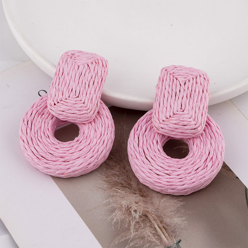 Wholesale Raffia Handmade Geometric Earrings