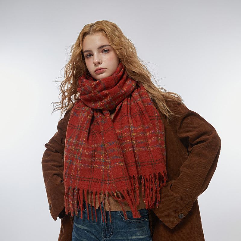 Wholesale Winter Colorful Striped Plaid Raw Edge Soft Retro Scarf
