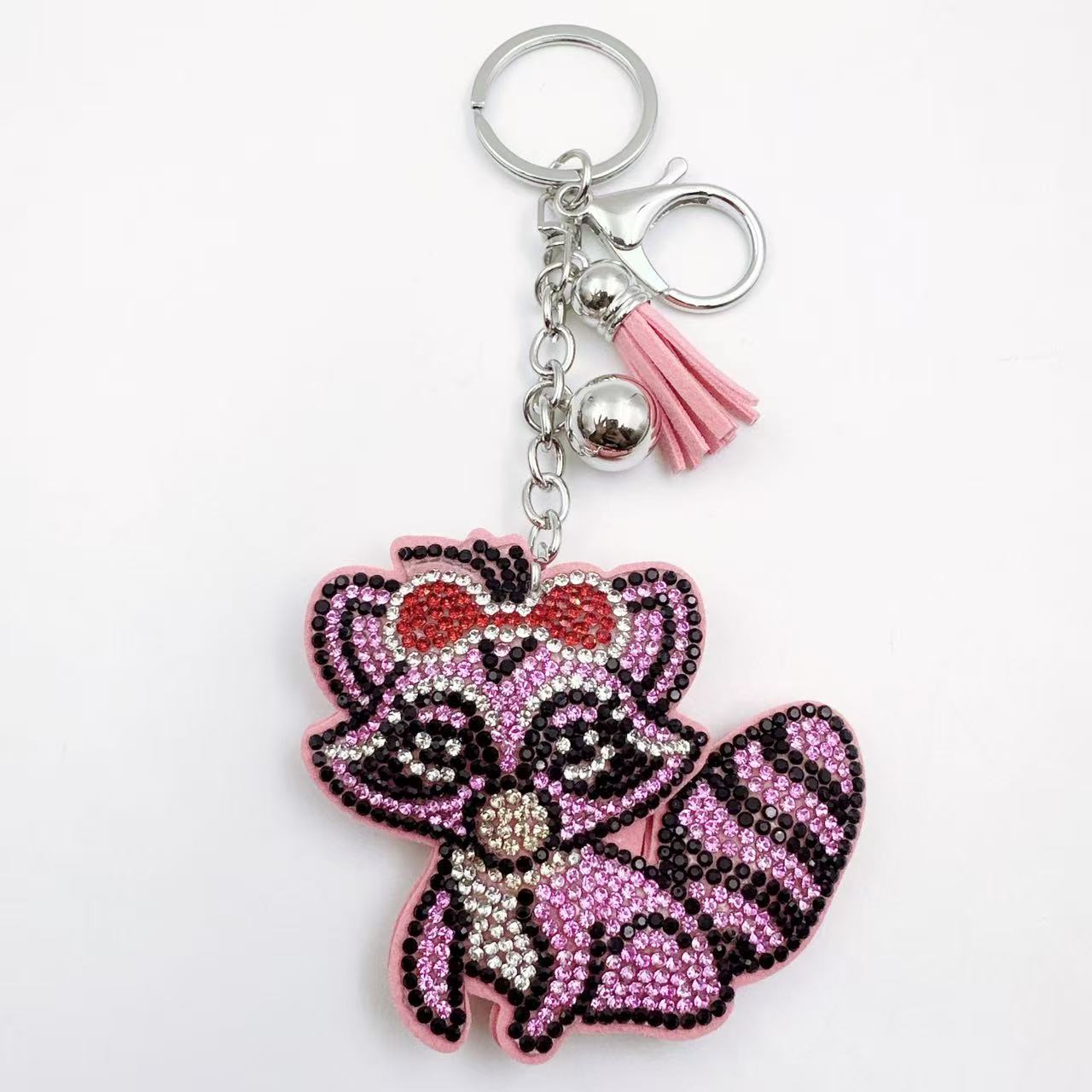 Wholesale Stylish Rhinestone Cartoon Fox Keychain Bag Charm Pink Fashion Accessory Gift