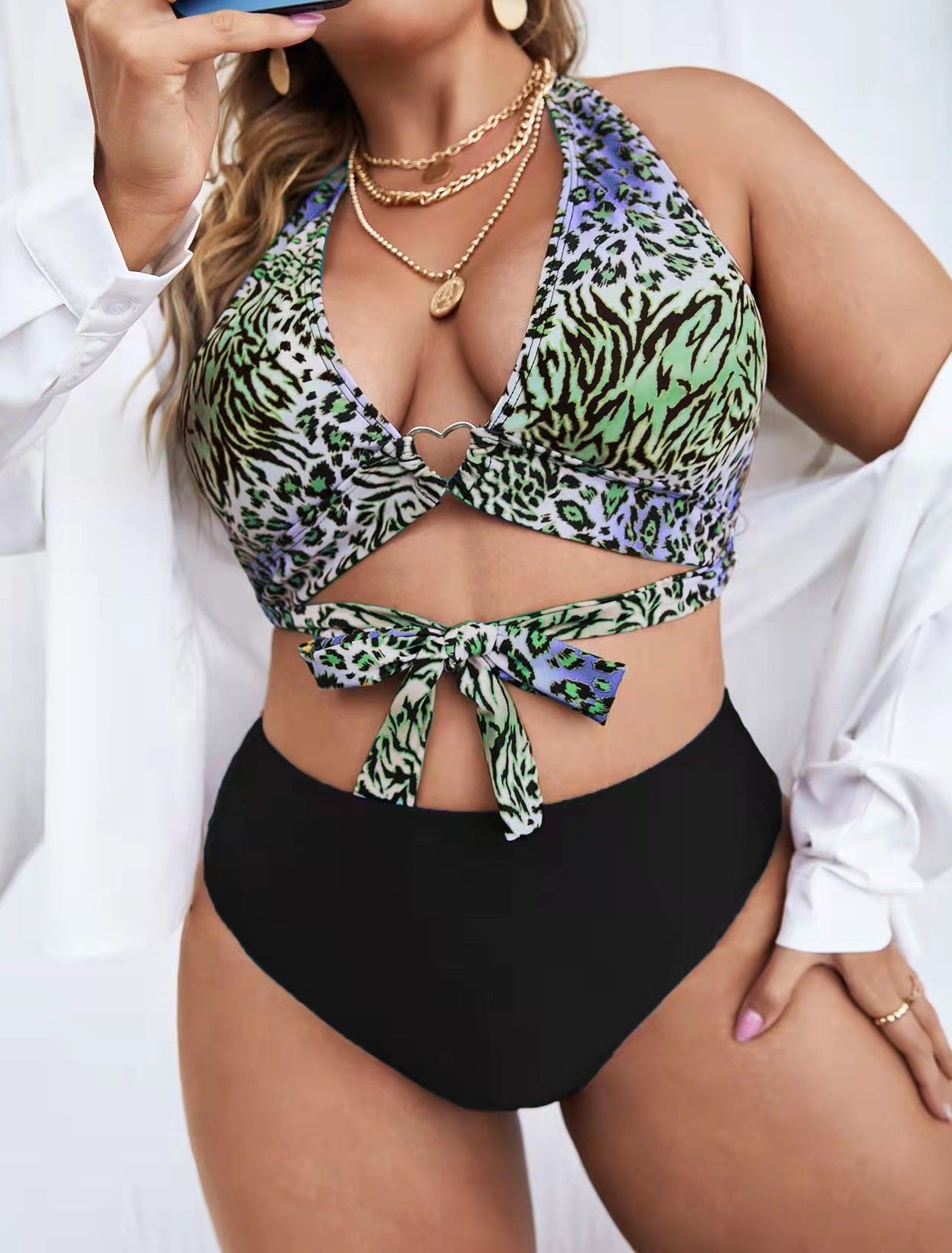 Wholesale Leopard Gradient Print Bikini One Piece Swimwear