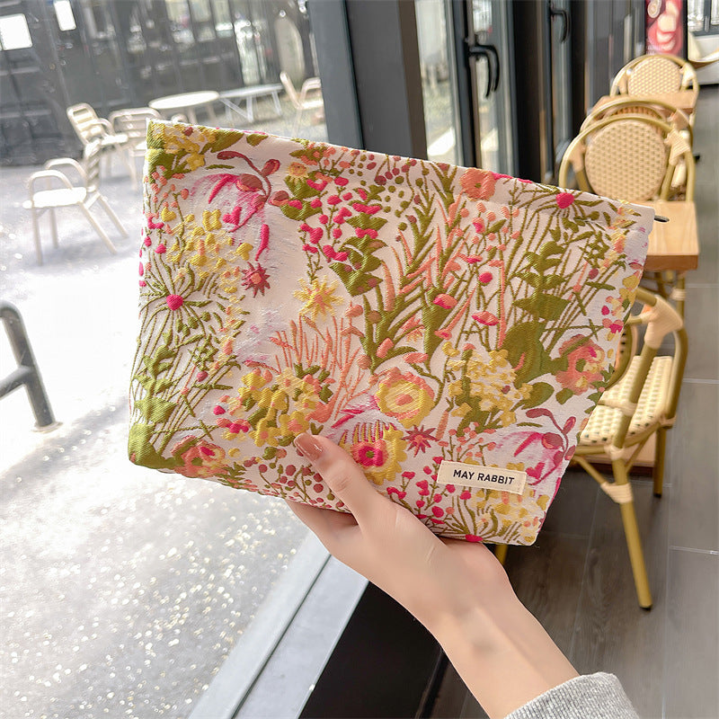 Wholesale MAY RABBIT new retro embossed flower high quality cosmetic bag large capacity canvas bag female liner bag