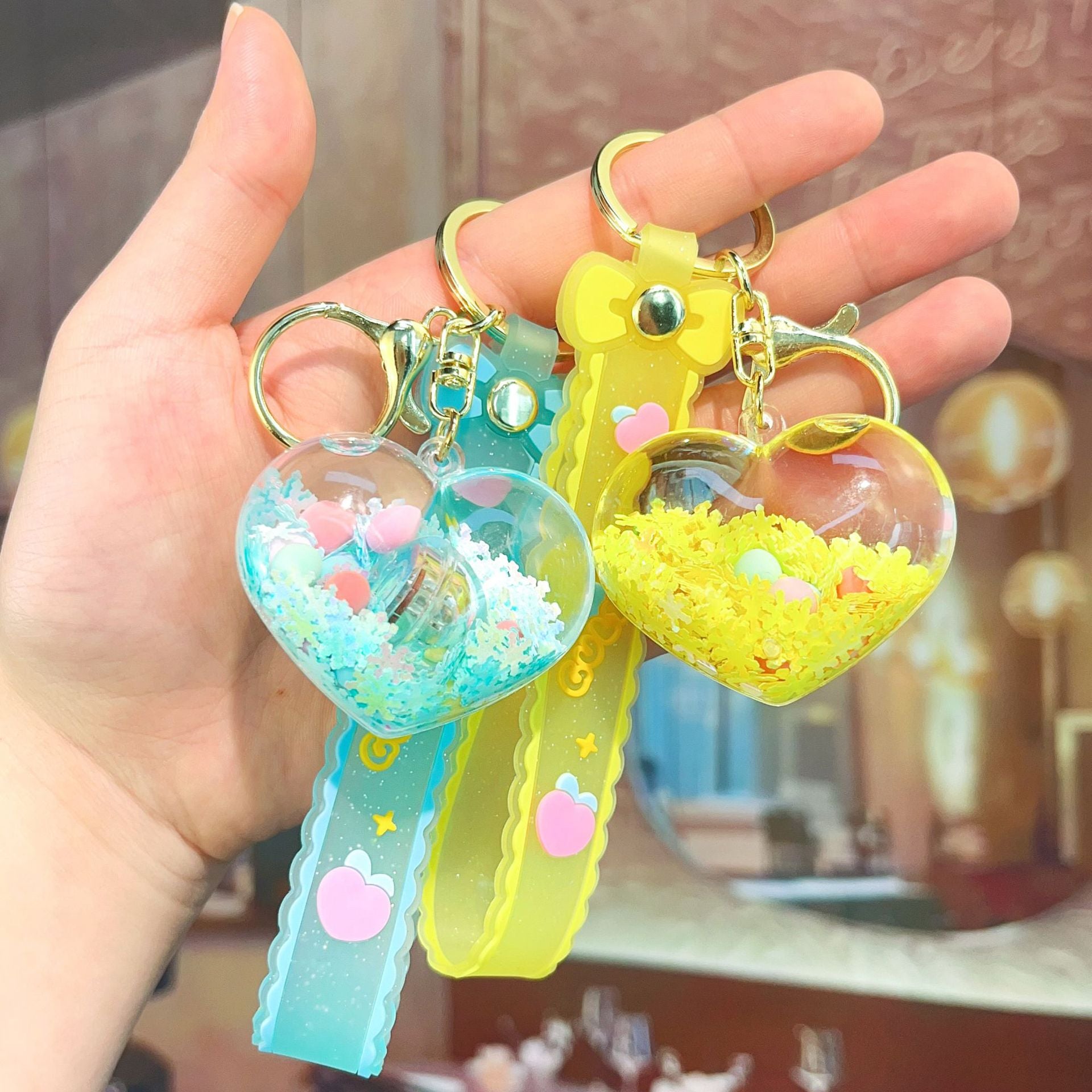 Wholesale Acrylic Light-Up Heart Glitter Keychain