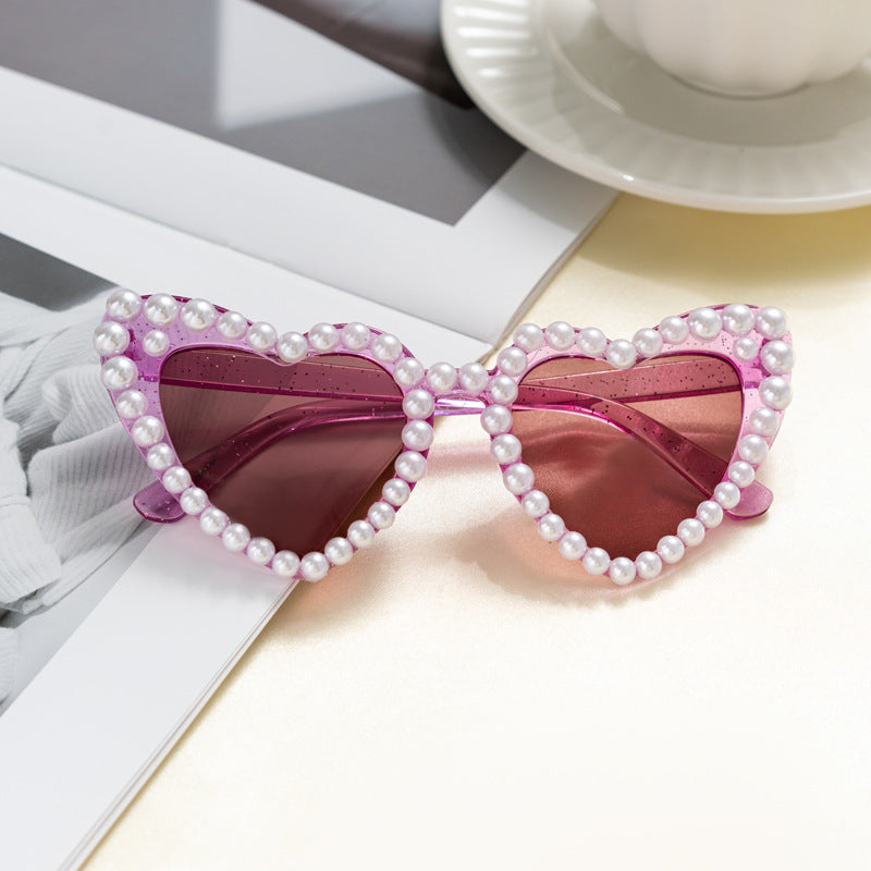 Wholesale Candy colored peach heart sweet pearl sunglasses