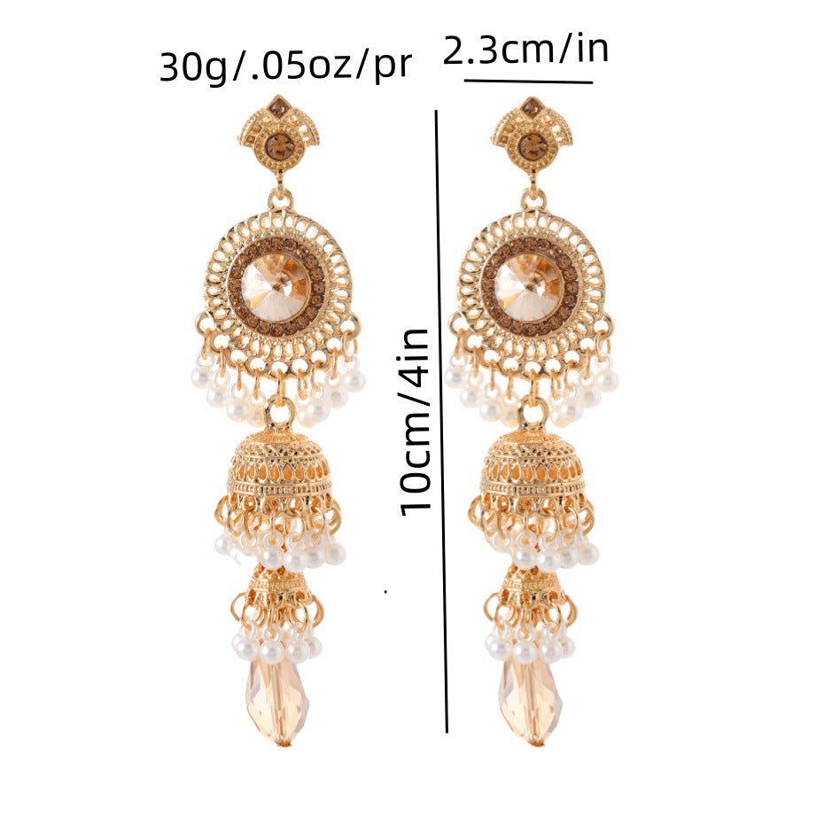 Wholesale Diamond Vintage Long Gem Tassel Bell Earrings
