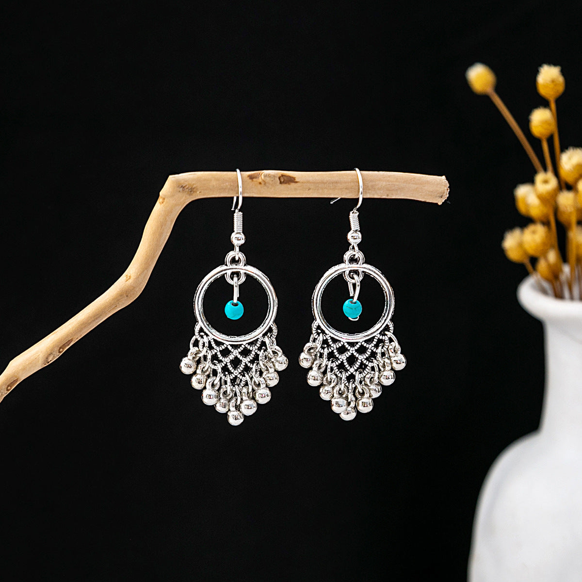 Wholesale Bohemian Ethnic Style Feather Tassel Alloy Earrings