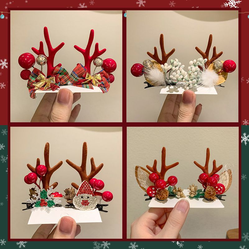 Wholesale Christmas Deer Antler Alloy Hair Clips