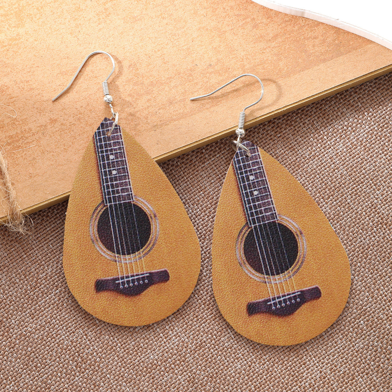Wholesale Water Drop Guitar Leopard Cactus Leather Earrings