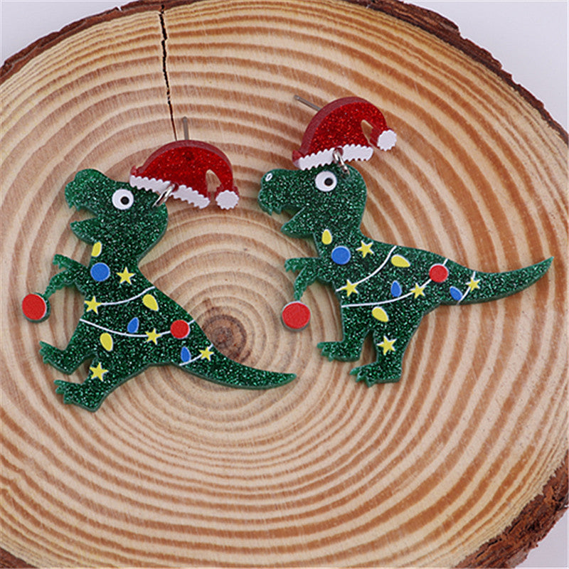 Wholesale Christmas Dinosaur Snowflake Acrylic Earrings