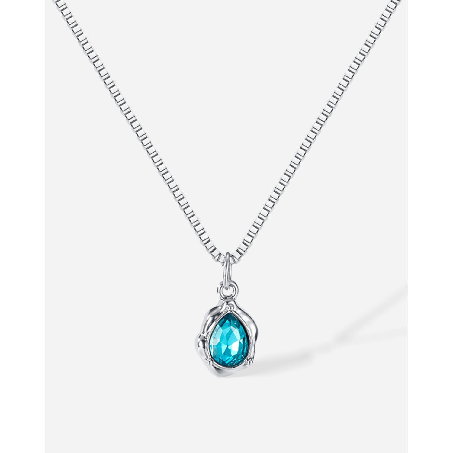 Wholesale Teardrop-shaped Blue Zircon Pendant Simple Stainless Steel Clavicle Chain