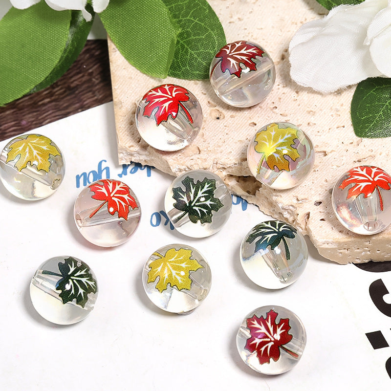 Wholesale 100pcs High Transparency Acrylic Color Maple Leaf Print DIY Beads