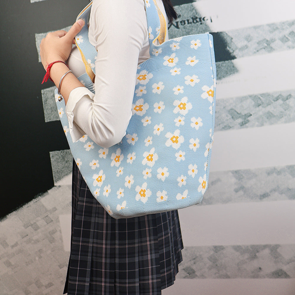 Wholesale Floral Handbag with High Quality Canvas Knitted Large Capacity Underarm Casual Handbag