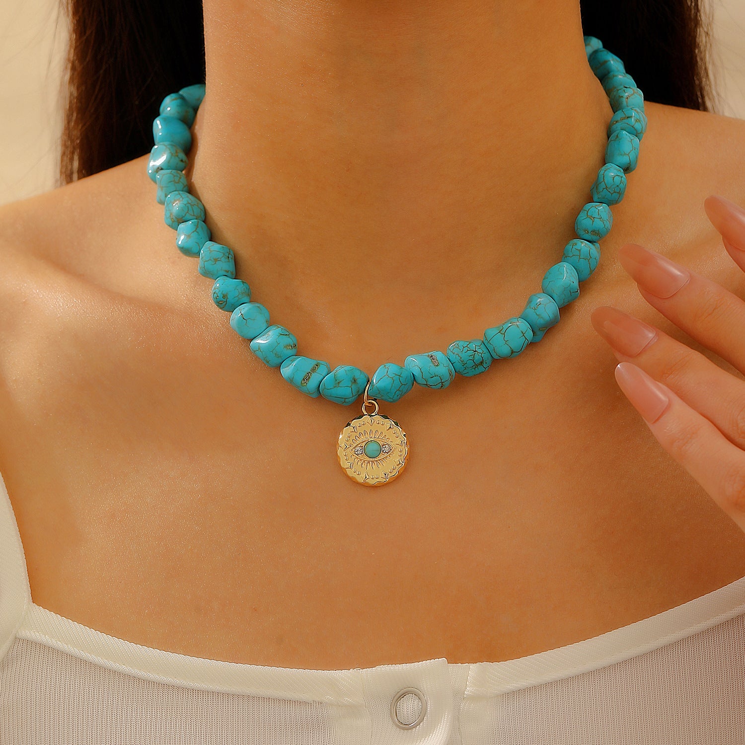 Wholesale Stylish Bohemian Evil Eye Turquoise Beaded Necklace For Women Jewelry Accessory