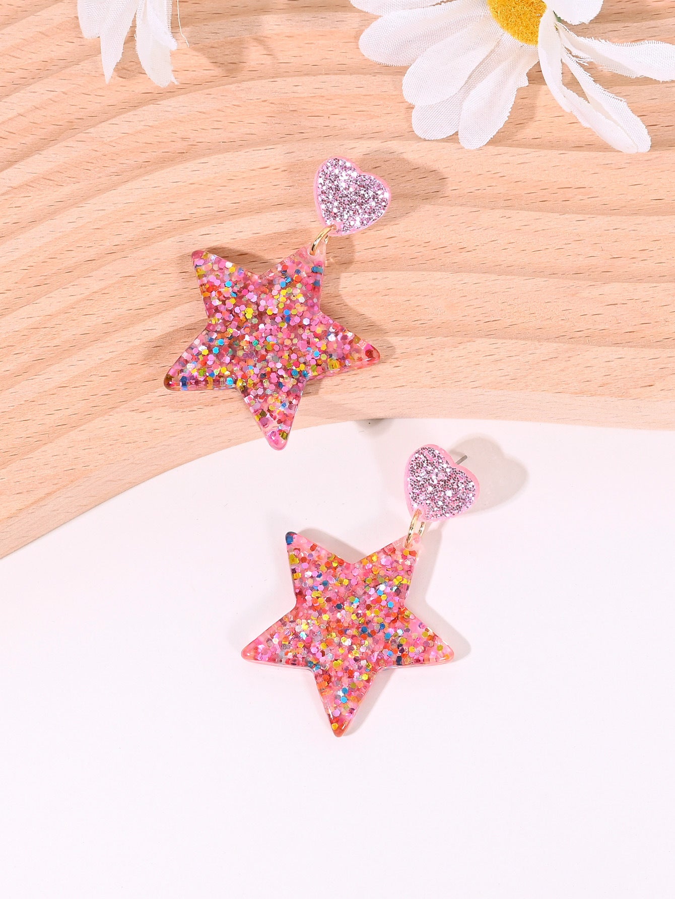 Wholesale Heart-shaped Five-pointed Star  Peach Heart Star Earrings