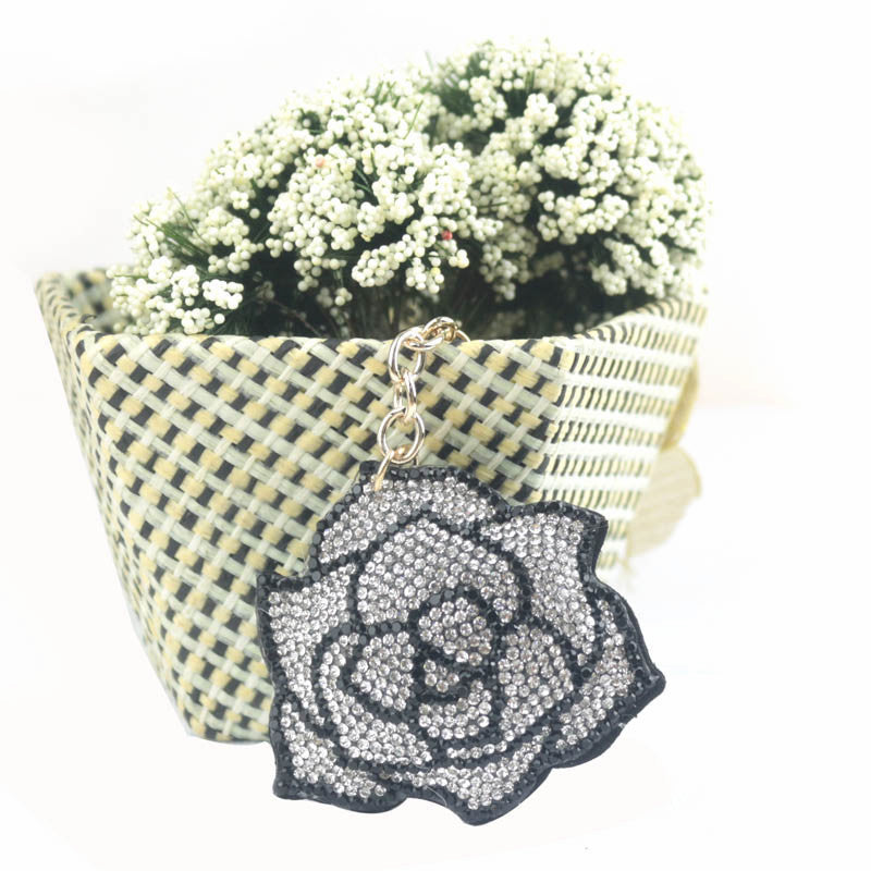 Wholesale 4pcs Valentine' s Day  Diamond Rose Flower Rhinestone Keychain