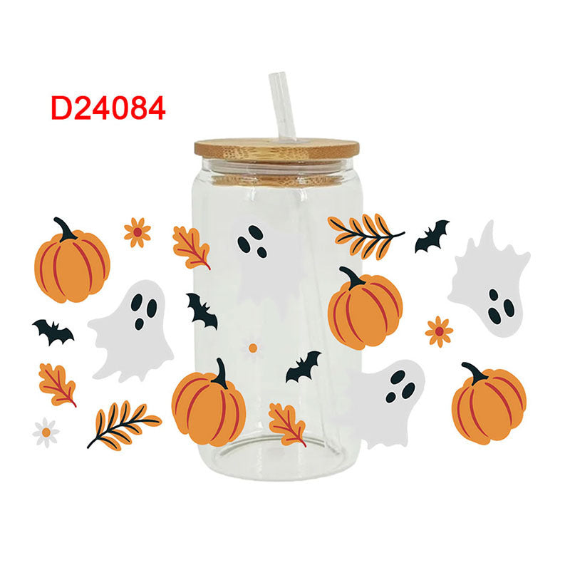 Wholesale Pumpkin Cat Ghost Halloween 16oz Cup UV DTF Wraps