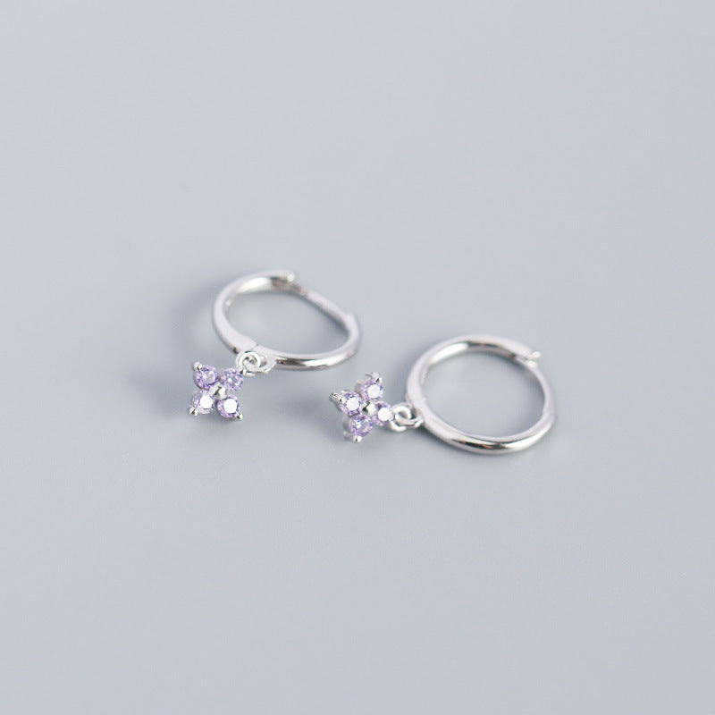 Wholesale French Style S925 Sterling Silver Geometric Diamond Floral Silver Earrings