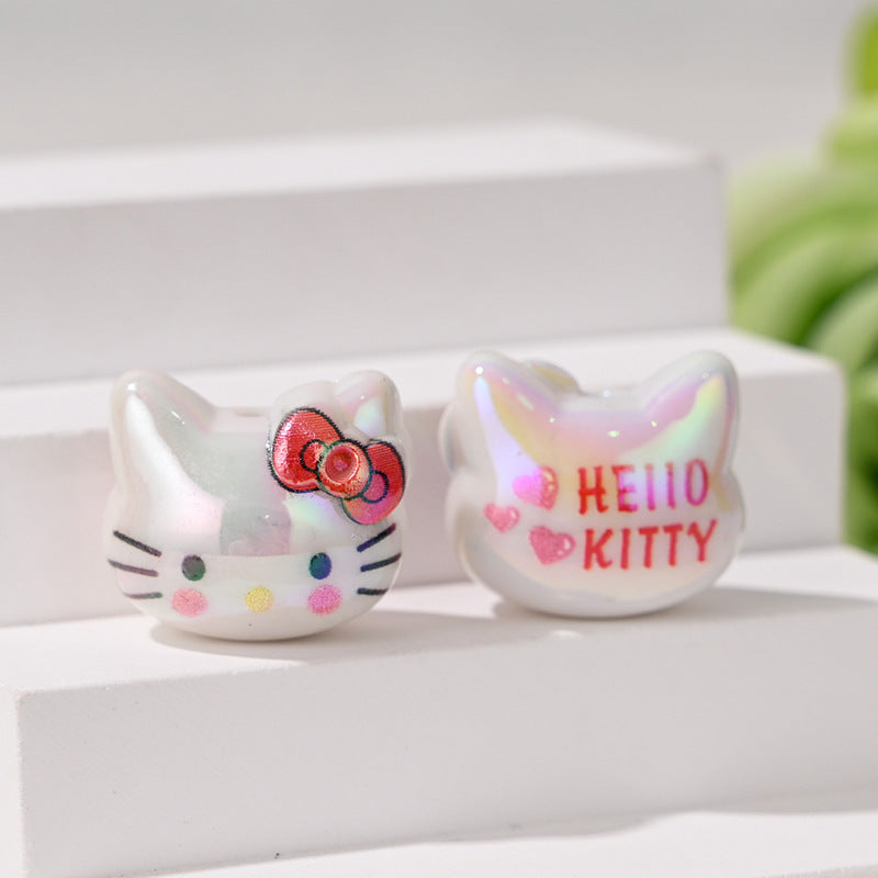 Wholesale 10pcs/pack Color-plated cute 3D cat head straight hole beads