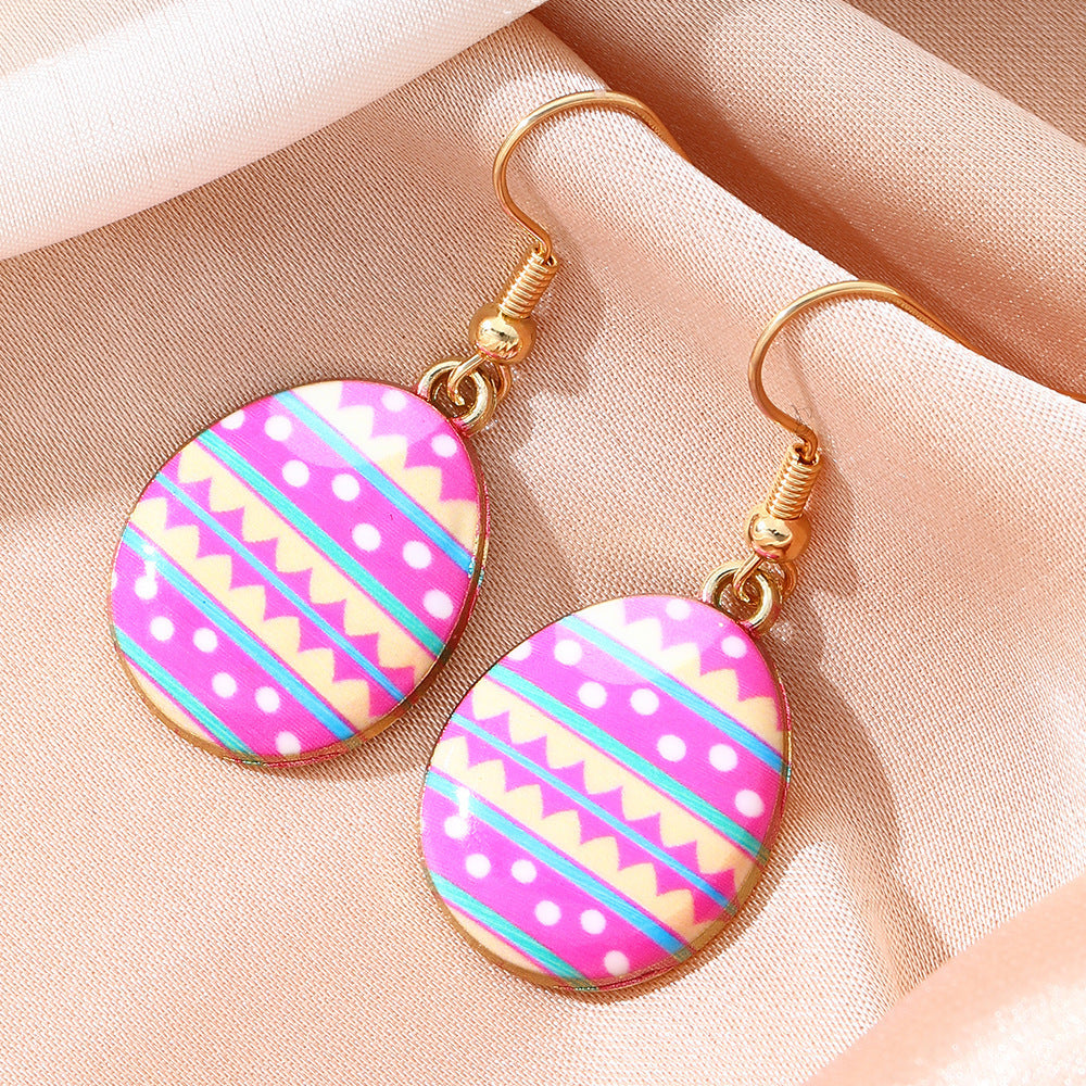 Wholesale Cartoon Printed Easter Egg Oil Earrings Light Luxury Niche Earrings Cute Earrings