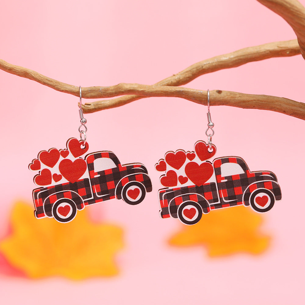 Wholesale Valentine's Day Love Truck Balloon Red Lip Wooden Earrings