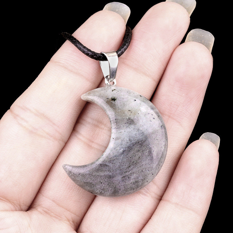 Wholesale Natural crystal agate stone 30mm moon pendant necklace pendant