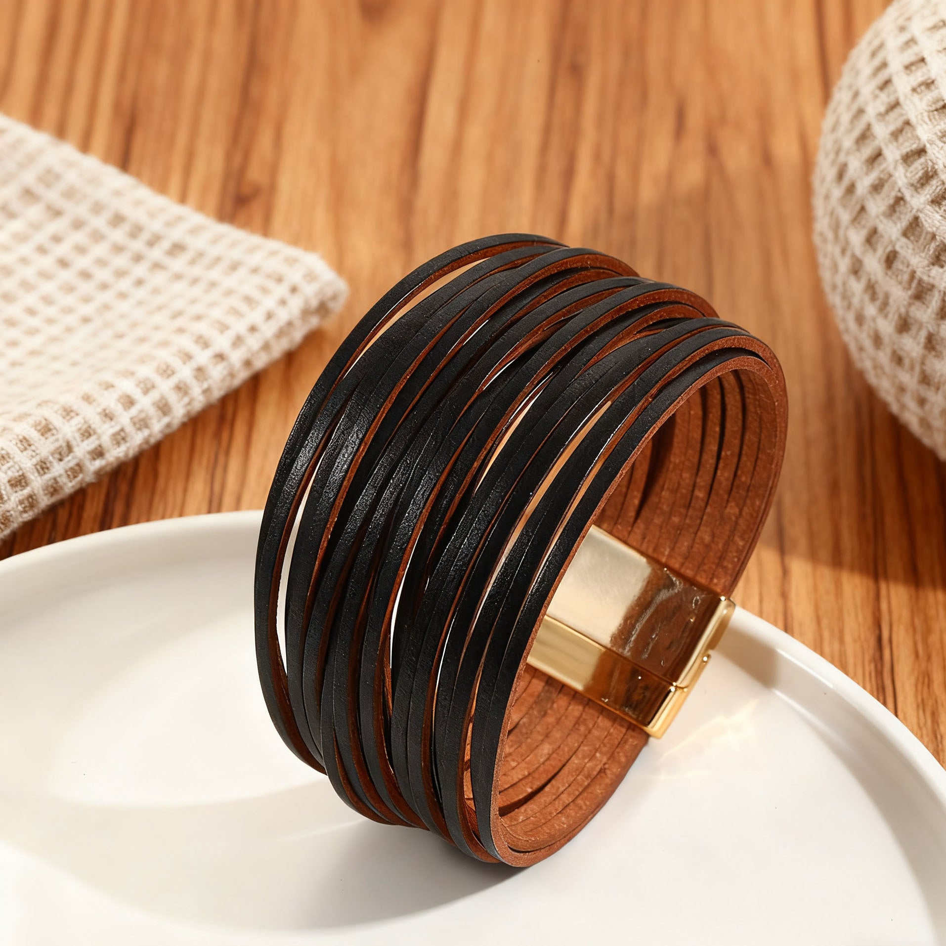 Wholesale Color-blocked embossed  Layered Bracelet Set