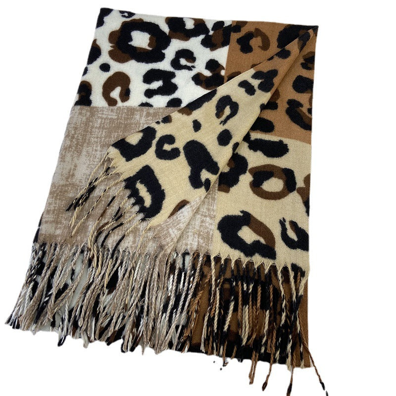 Wholesale Imitation Cashmere Double Sided Printed Scarf Leopard Print Tassel Warm Shawl