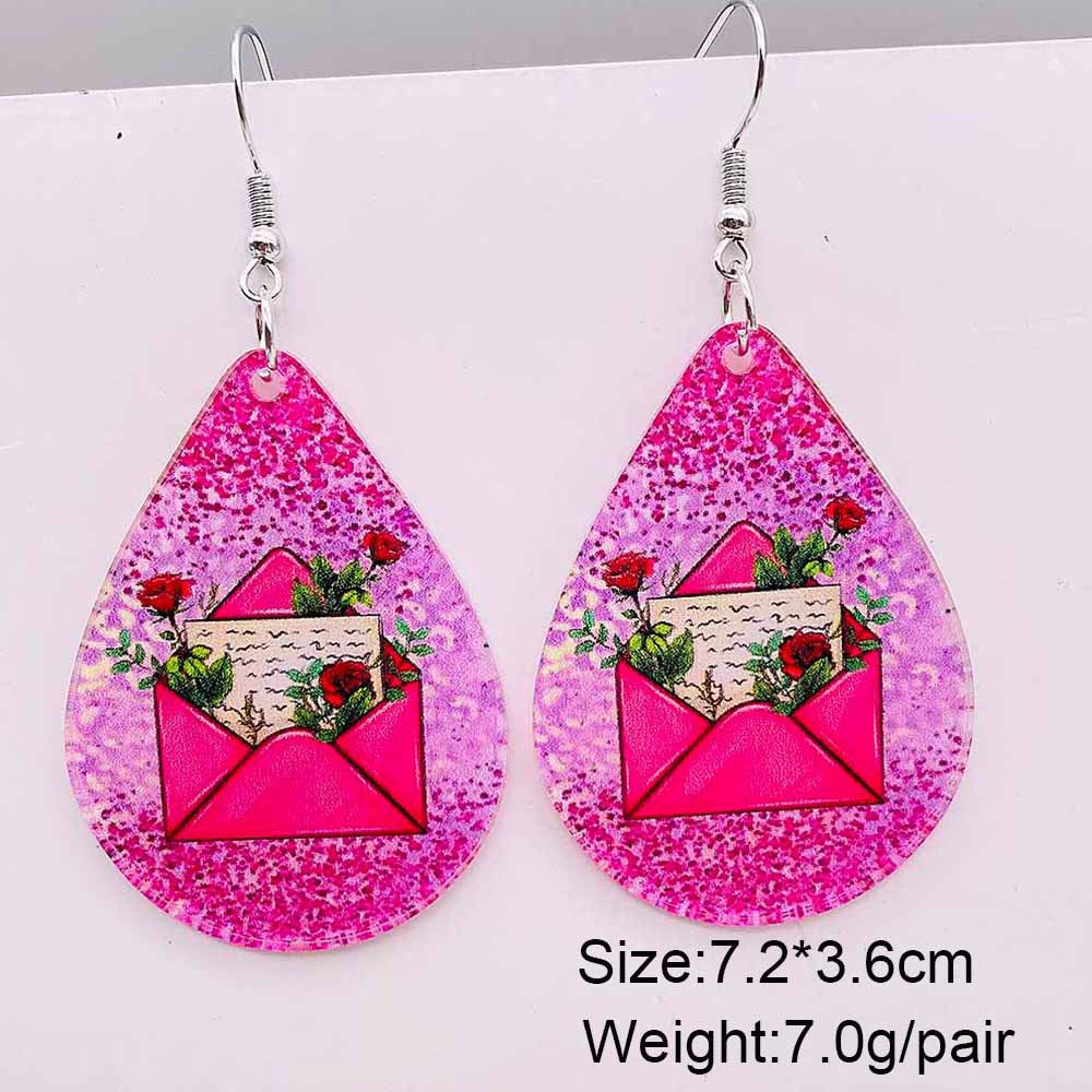 Wholesale Valentine's Day West Highland Cow Rainbow Acrylic Pink Envelope Love Balloon Earrings