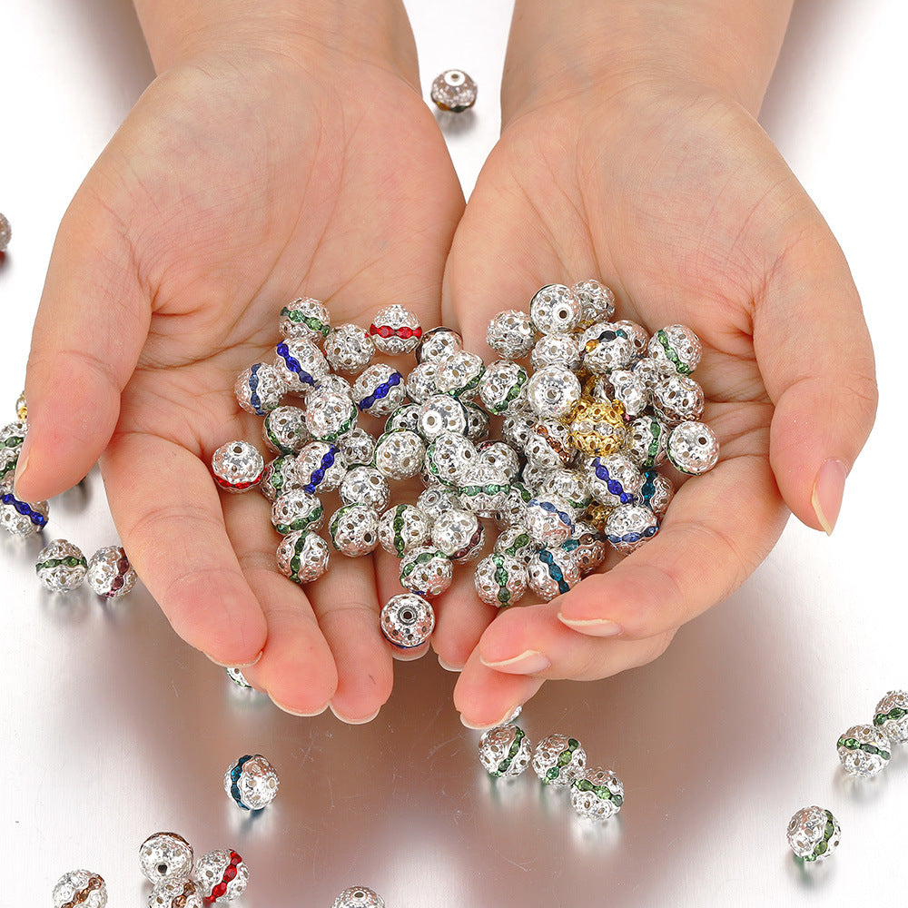 Wholesale 50PCS 8-10mm Hollow Rhinestone Spherical DIY Spacer Beads