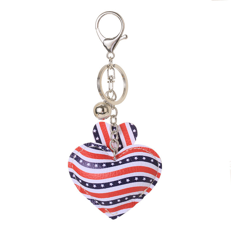 Keychain del día de la independencia del corazón de cuero al por mayor