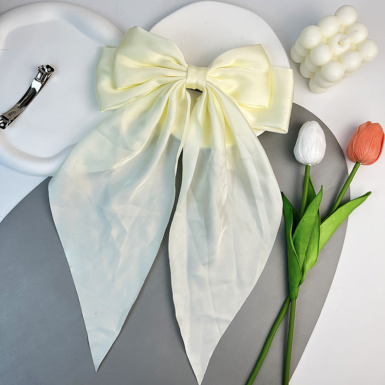 Wholesale Solid Color Bow Satin Streamer Spring Hairpin