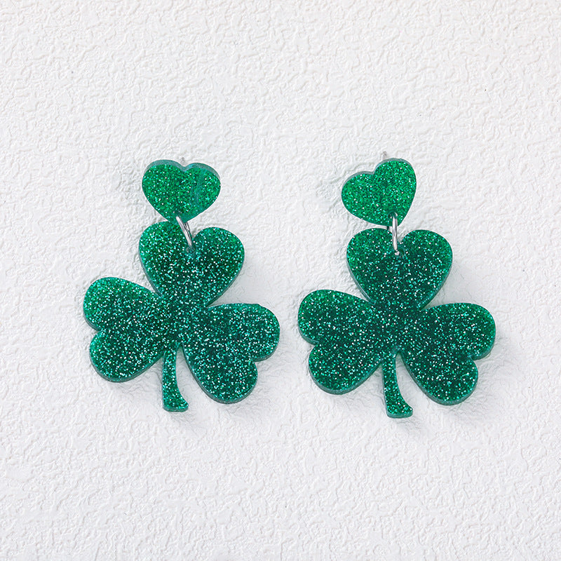 Wholesale St. Patrick's Festival Green Clover Leaf Acrylic Earrings for Women