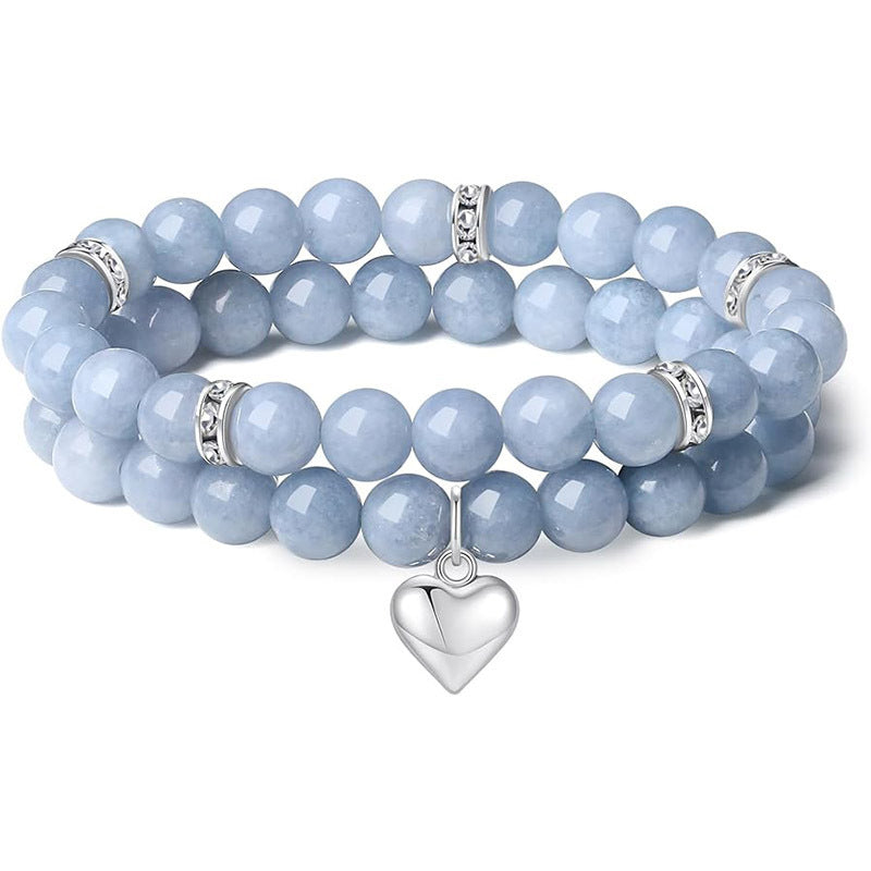 Wholesale 2 Piece Natural Stone Amethyst Heart Bracelet Set Unisex Friendship Gift Jewelry Accessory