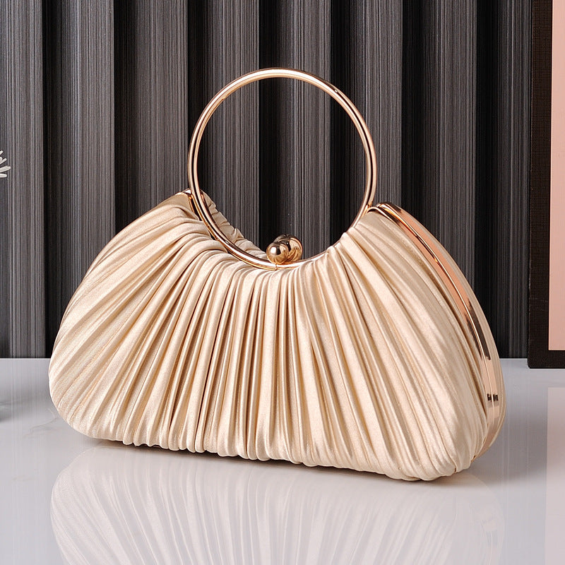 Wholesale Fashion Apricot Pleated Temperament Circular Clutch Handbag