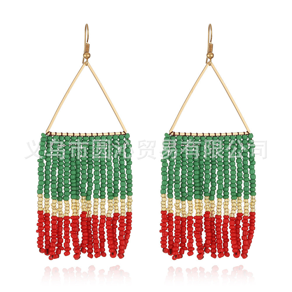 Wholesale Vintage Bohemian Handmade Tassel Rice Bead Earrings