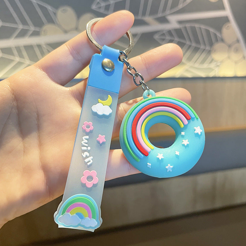 Wholesale New cute rainbow donut keychain student backpack pendant souvenir gift Keychains