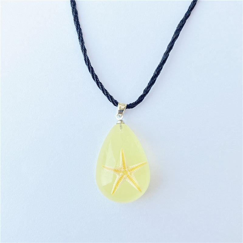 Wholesale 6pcs Natural Starfish Amber Pendant Necklace