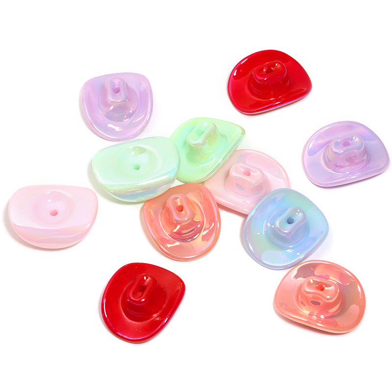 Wholesale Random 100pcs/pack  Acrylic Western Cowboy Hat Perforated Beaded Hat  3D Focal Beads