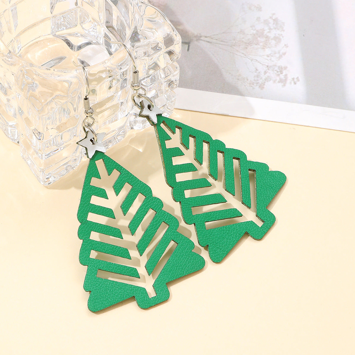 Wholesale Christmas Simple Hollow Christmas Tree Pu Leather Earrings