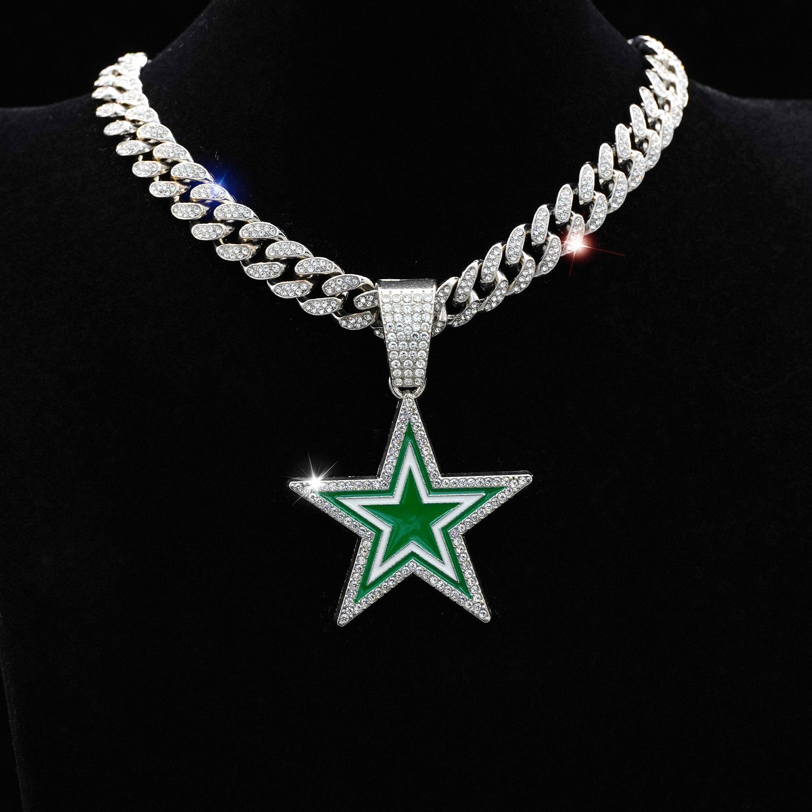 Wholesale full diamond blue five-pointed star  hip-hop  necklace