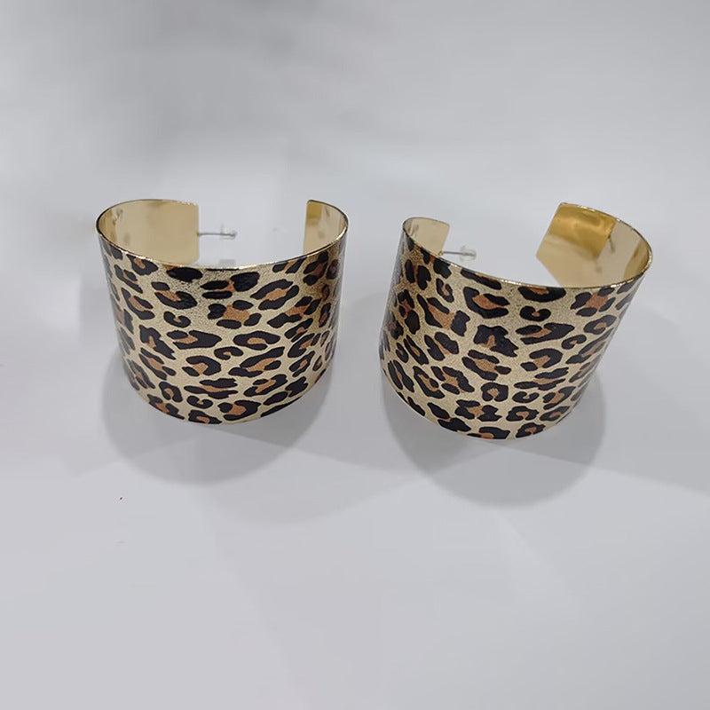 Wholesale Leopard Cow Print Geometric Circle Earrings Alloy Electroplated Retro Jewelry Accessory